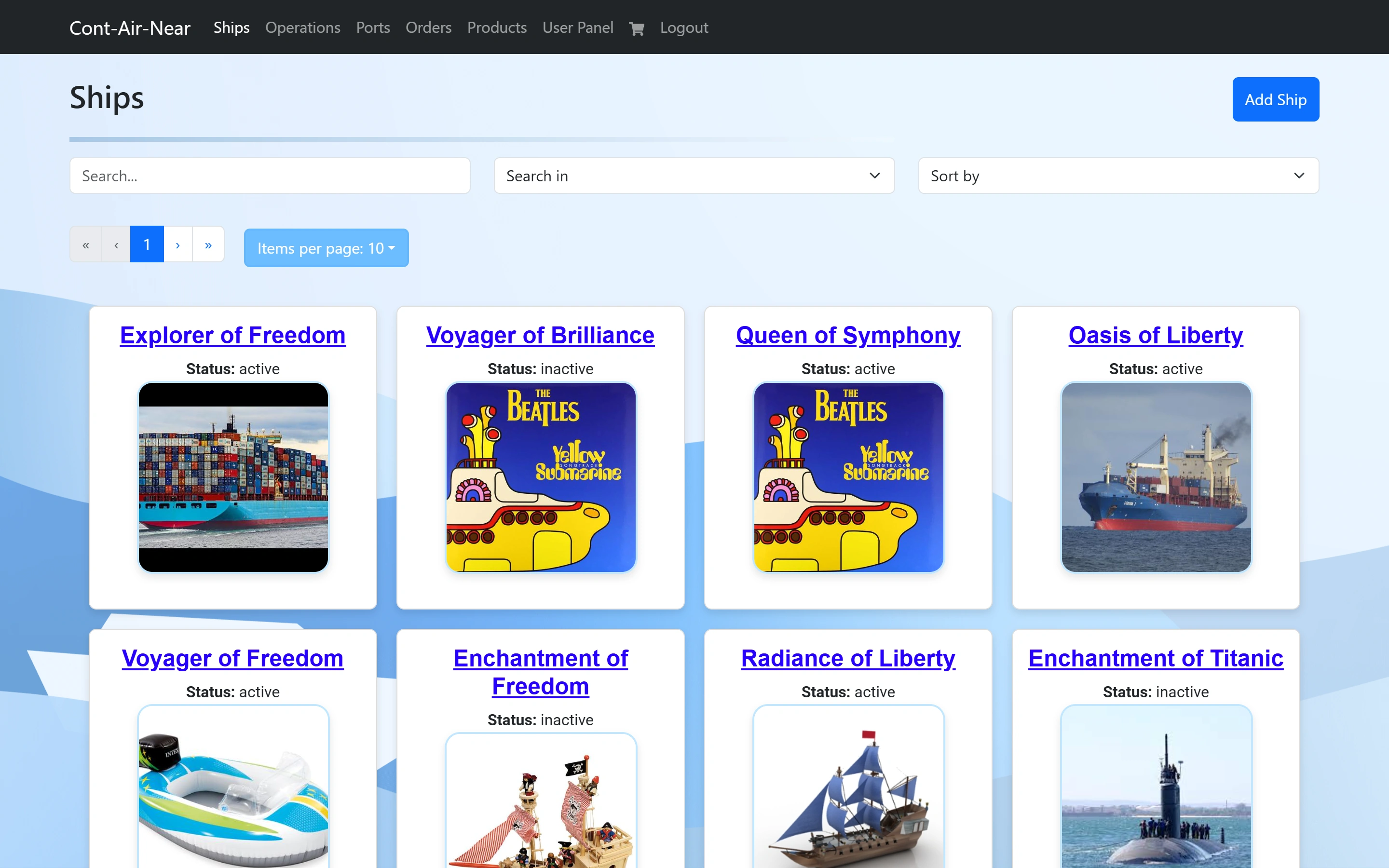The Ships page as an employee, with the Add Ship button available.