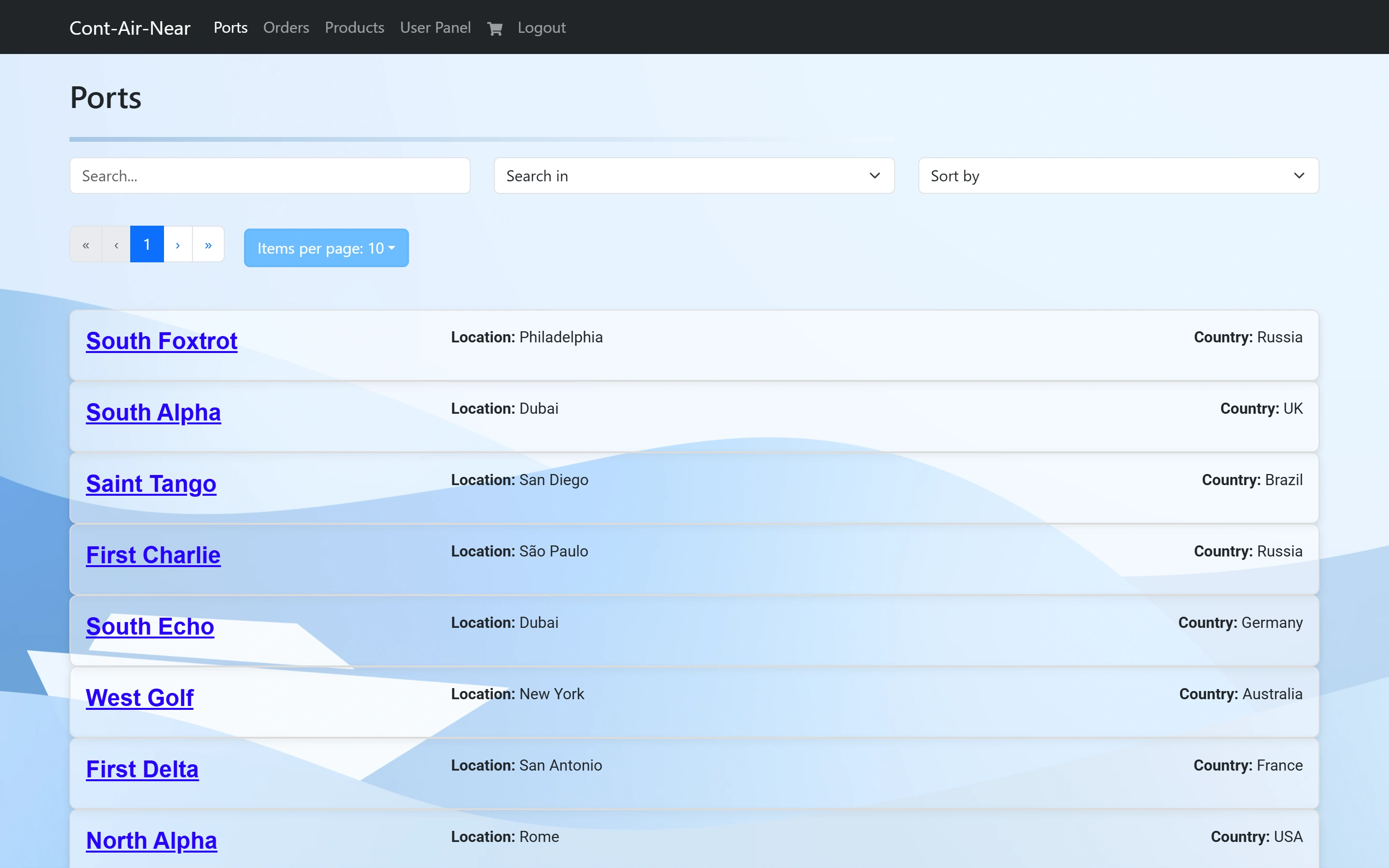 The Ports page as a client, listing ports with no Add Port button.